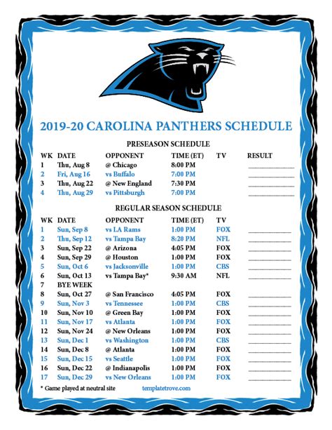 Panthers Football Schedule 2019 Printable